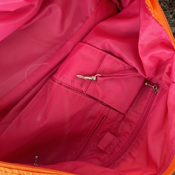 Baggallini orange carry all nylon tote large with pink lining - Picture 4 of 14